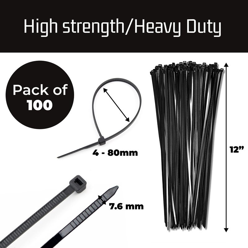 Bolt Dropper 12" Black Zip Cable Ties (100 Set), 120lbs Tensile Strength - Heavy Duty, Self-Locking Durable Plastic Cable Wire Ties for Indoor and Outdoor by Bolt Dropper (Black) - Image 4